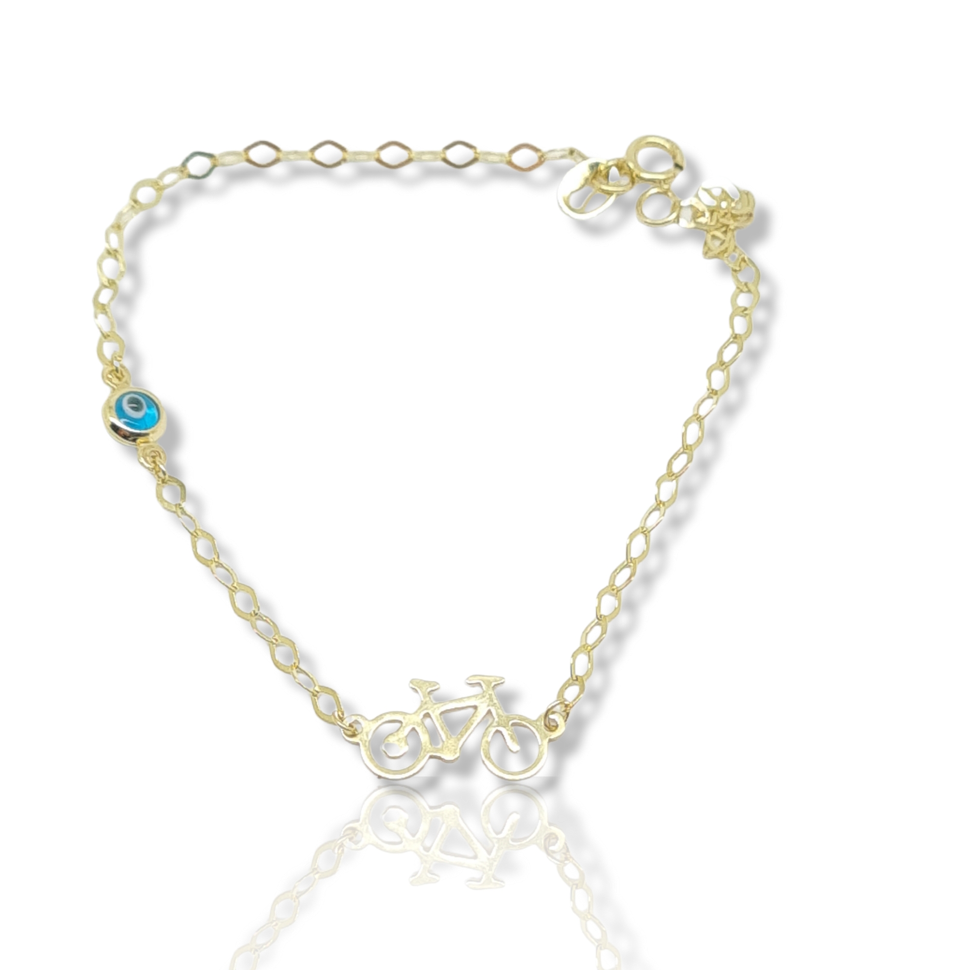 Βραχιόλι χρυσό κ9 με ποδηλατάκι και ματάκι (code AL2362)